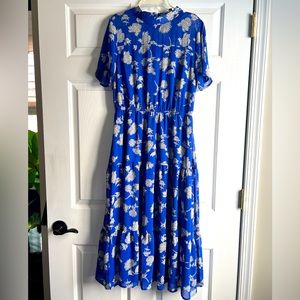 Floral Royal Blue Floral Print Midi Dress